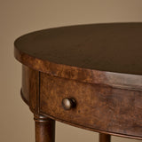 Table ronde française de style Louis XVI en loupe de bois vers 1900