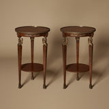 Pair of Circa 1900s French Empire Marquetry Side Tables with Caryatid Ormolu Mounts