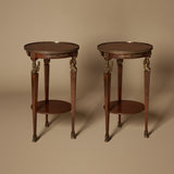 Pair of Circa 1900s French Empire Marquetry Side Tables with Caryatid Ormolu Mounts