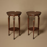 Pair of Circa 1900s French Empire Marquetry Side Tables with Caryatid Ormolu Mounts
