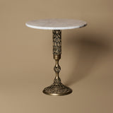 Vintage Art Nouveau Style Marble & Brass Openwork Pedestal Table