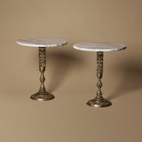 Duo Of Vintage Art Nouveau Style Marble & Brass Openwork Pedestal Tables