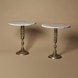 Duo Of Vintage Art Nouveau Style Marble & Brass Openwork Pedestal Tables