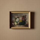 Peinture a l'huile ancienne nature morte florale non signee vers 1900 (19 "x 16")