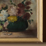 Peinture a l'huile ancienne nature morte florale non signee vers 1900 (19 "x 16")