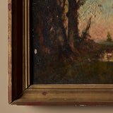 Late 1800s Unsigned European Tonalist Forest Landscape Painting (26" x 22")