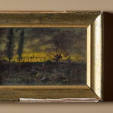 Peinture à l’huile vintage de paysage européen au crépuscule non signée (9 "x 7")