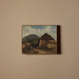 Peinture à l’huile de paysage de ferme européenne signée vers 1880 sur toile tendue (13" x 11")