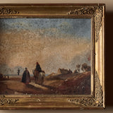 Peinture de paysage pastoral européen vers 1900 non signée (13" x 11")