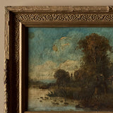 Peinture à l’huile de scène pastorale européenne vintage signée (17" x 13")
