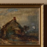 Peinture de paysage de chalet européen non signée du début du XXe siècle (15" x 12")