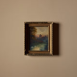 Paysage de bord de rivière européen avec cygnes signé vers 1800 (12" x 14")