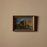 Peinture à l’huile de port avec voiliers européenne ancienne non signée (13" x 10")