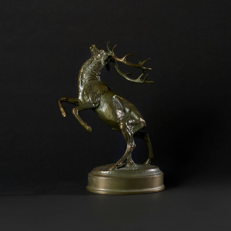 20th Century Bronze Rising Elk Sculpture