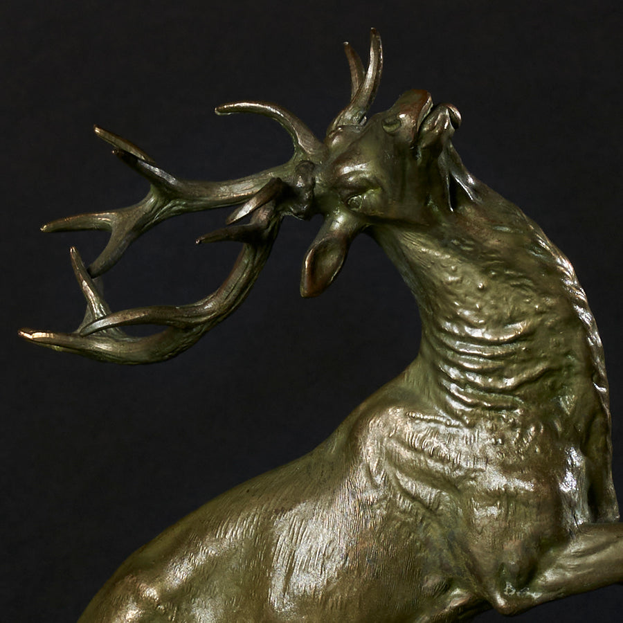 20th Century Bronze Rising Elk Sculpture