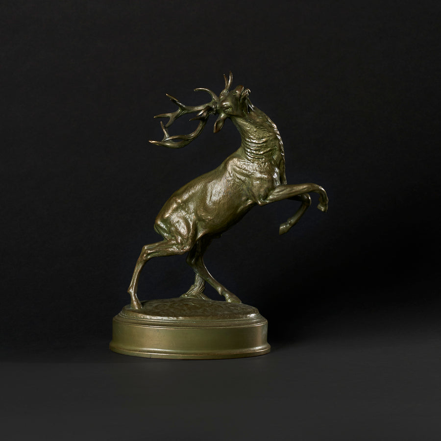 20th Century Bronze Rising Elk Sculpture