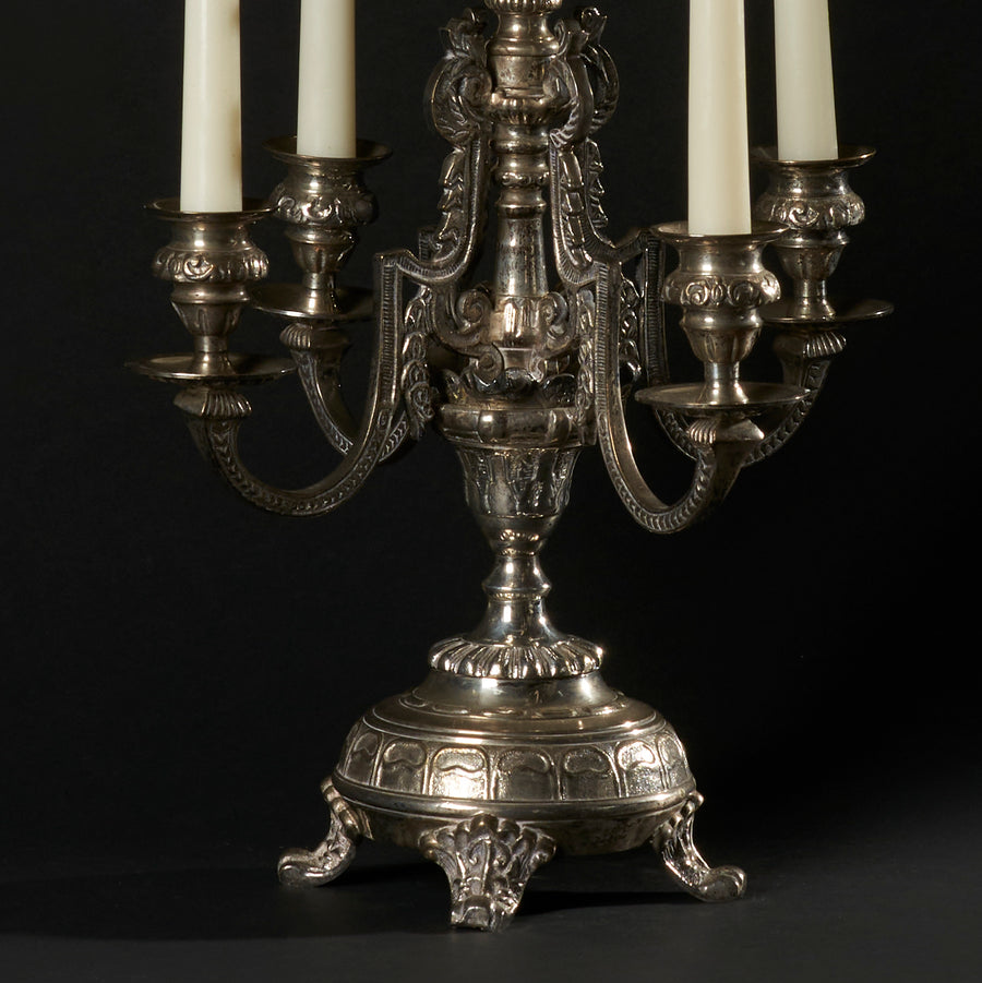 Rococo Five-Light Brass Candelabrum Centerpiece