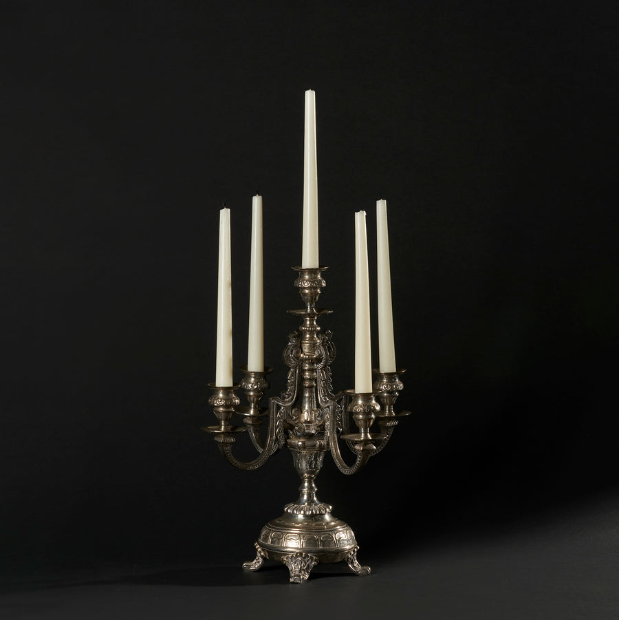 Rococo Five-Light Brass Candelabrum Centerpiece