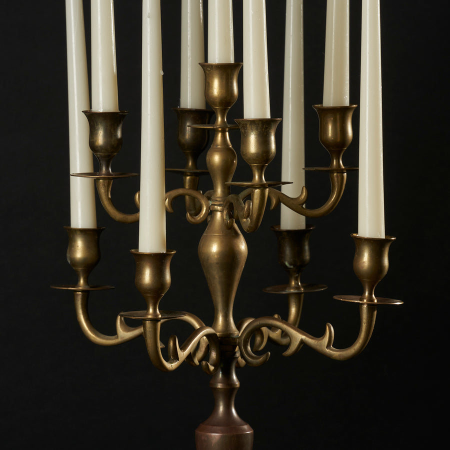Rare 1960s Solid Brass Nine-Branch Candelabrum