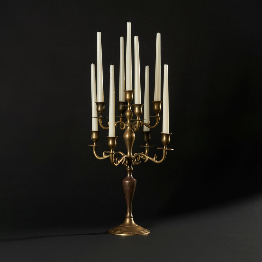 Rare 1960s Solid Brass Nine-Branch Candelabrum