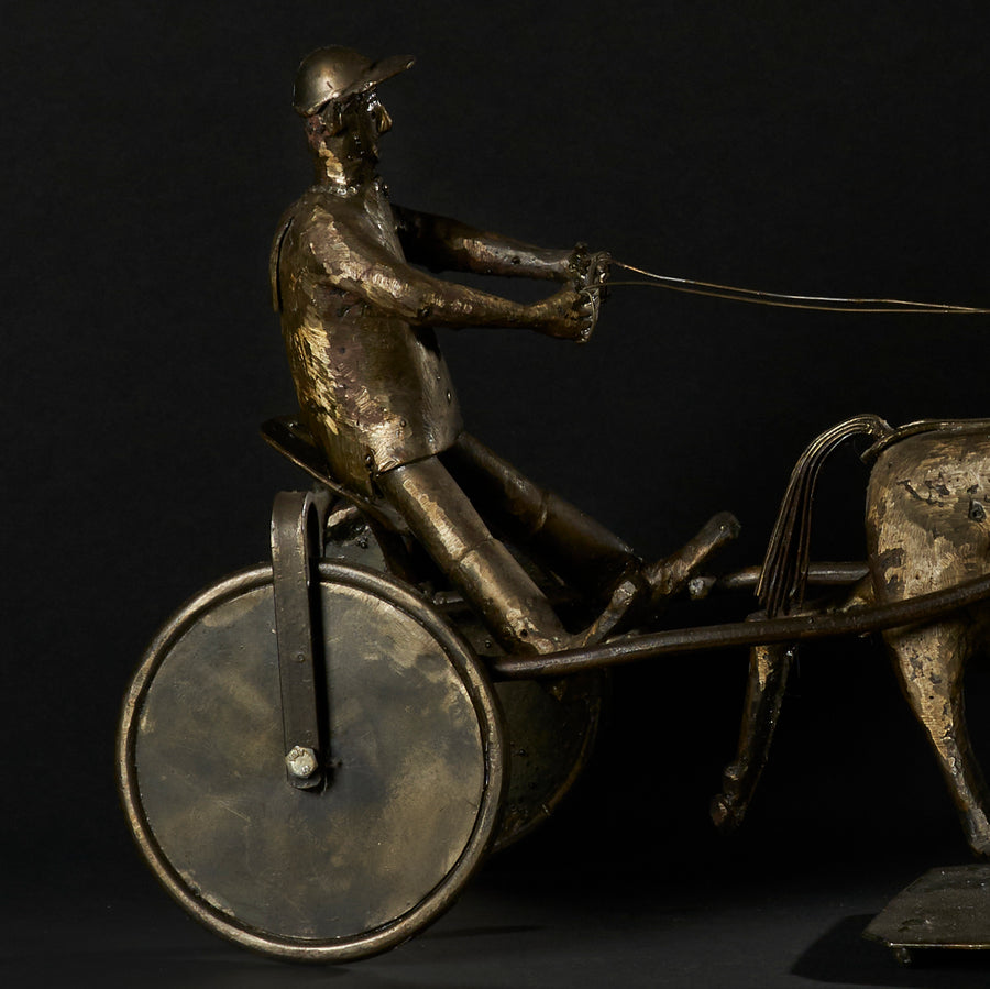 European 20th Century Sulky Harness Racing Jockey Sculpture, Stamped "M.S"