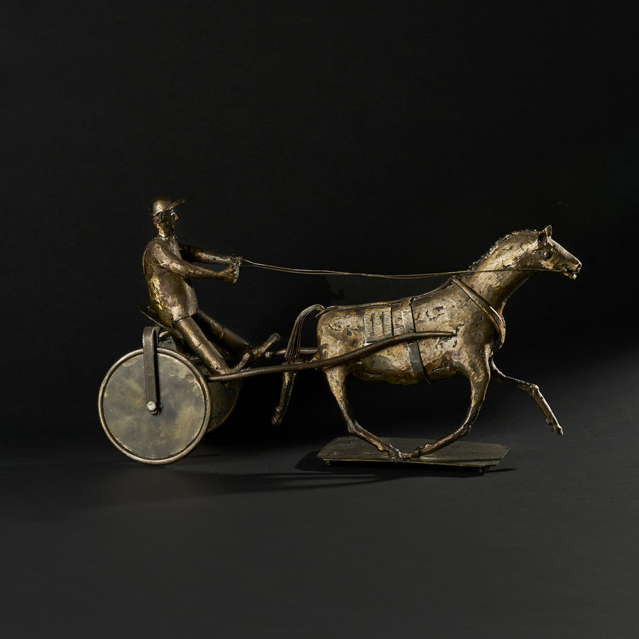 European 20th Century Sulky Harness Racing Jockey Sculpture, Stamped "M.S"