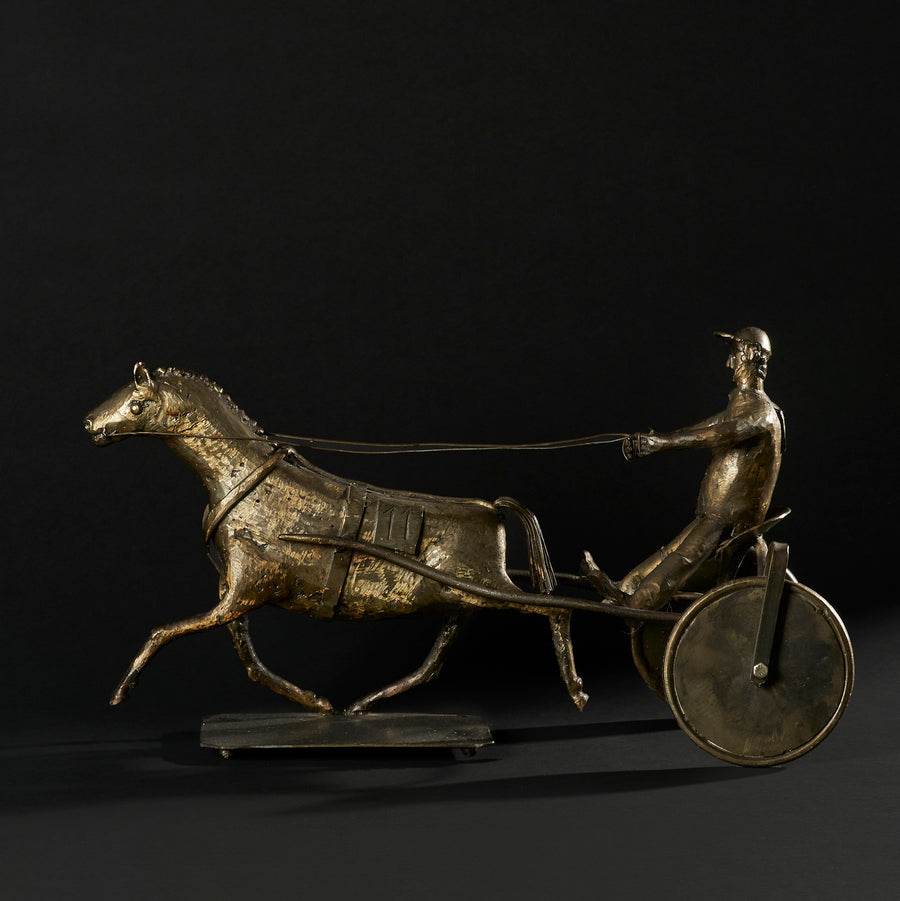 European 20th Century Sulky Harness Racing Jockey Sculpture, Stamped "M.S"