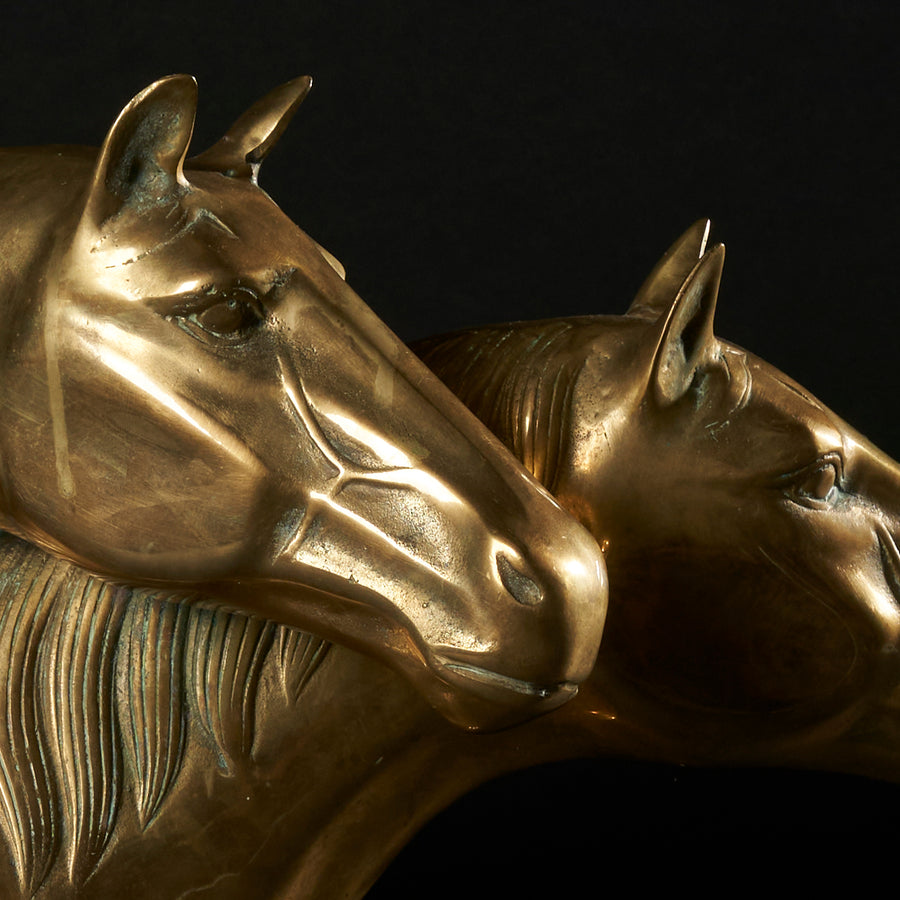 Large Vintage Brass Bust with Two Horses