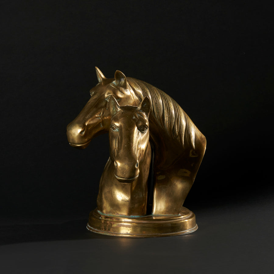 Large Vintage Brass Bust with Two Horses