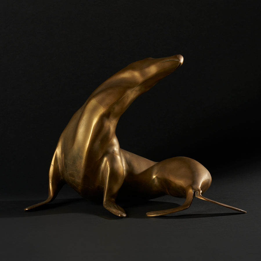 Large Brass Midcentury Sea Lion Sculpture