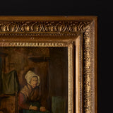 Early 20th Century Oil on Canvas of Woman in a Linen Room