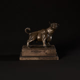 Bronze Charging Bull on Wooden Pedestal