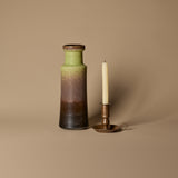 Vase Scheurich Keramik ouest-allemand 1960 avec bougeoir en cuivre martelé