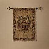 Vintage French Heraldic Coat of Arms Woven Tapestry with Fleur-de-Lis Rod