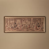 Vintage European Framed Rococo Salon Scene Tapestry