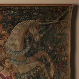 Antique French Medieval Millefleurs Hand-Printed Mounted Tapestry