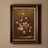 Huile sur toile de nature morte florale signée G. Reichel 1967 (34" x 44")