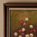 Huile sur toile de nature morte florale signée G. Reichel 1967 (34" x 44")
