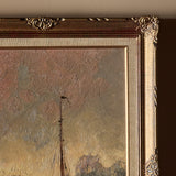 Port d’hiver avec bateau de pêche huile sur toile signé Virginia Van Norden (26" x 34")