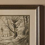 Lithographie d'épreuve d'artiste de paysage d'hiver vintage des années 1940 signée par Jean Archimbaud (24" x 20")