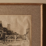 Signed Durham England Riverside Landscape Framed Etching (20" x 15")