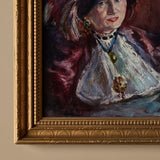 Signed 1950s Portrait of a Woman in a Feathered Hat (14" x 18")