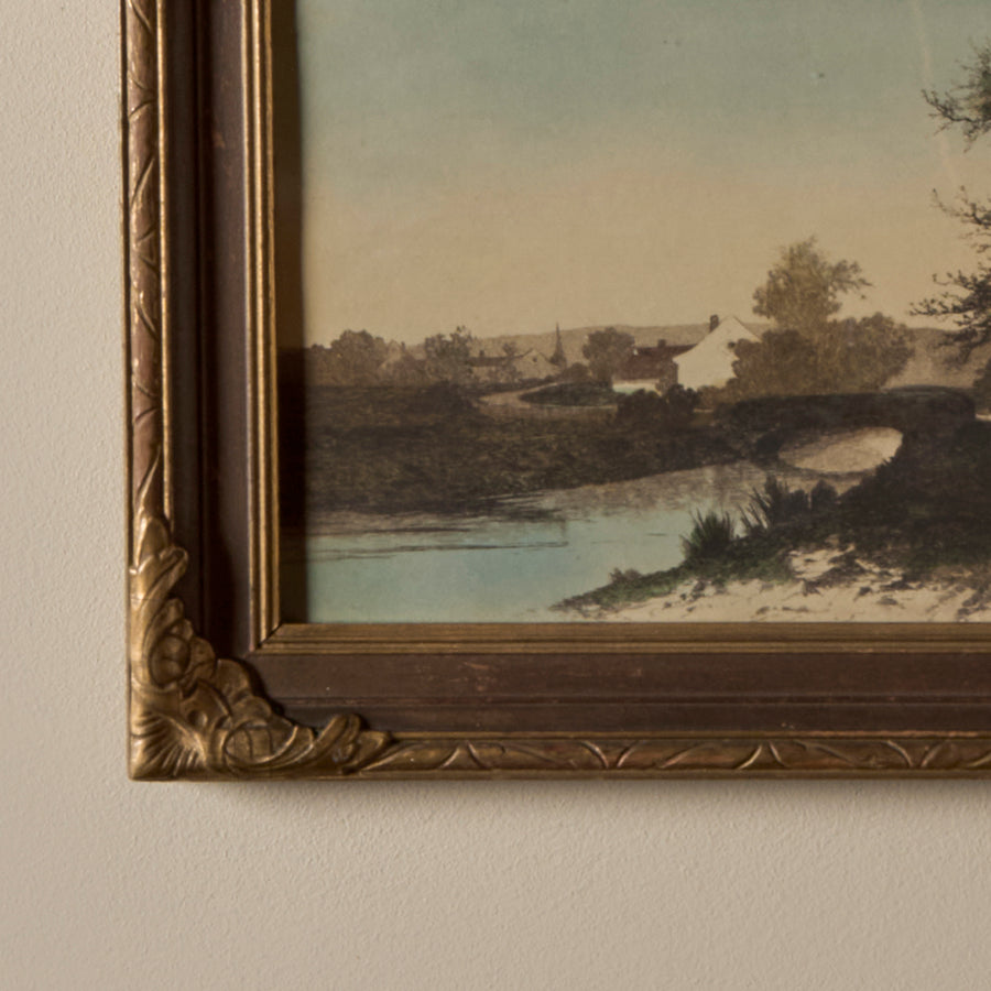 Ernest C. Rost Hand-Colored Etching in Antique Frame (34" x 14")