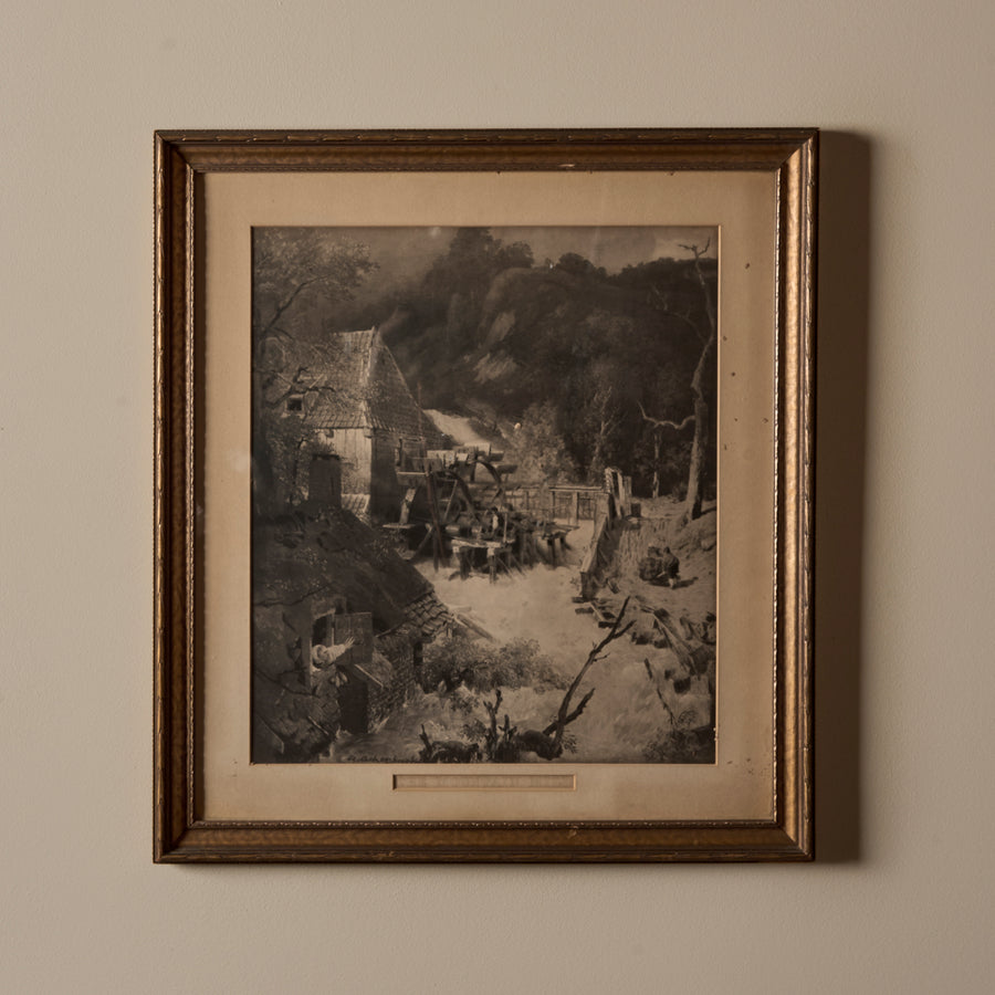 Antique "The Mountain Mill" Print by Andreas Achenbach In Original Frame (23" x 26")