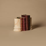 1960s Alabaster Column Bookends & Antique Books