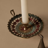 Vintage Enameled Brass Candleholder & Snuffer Duo