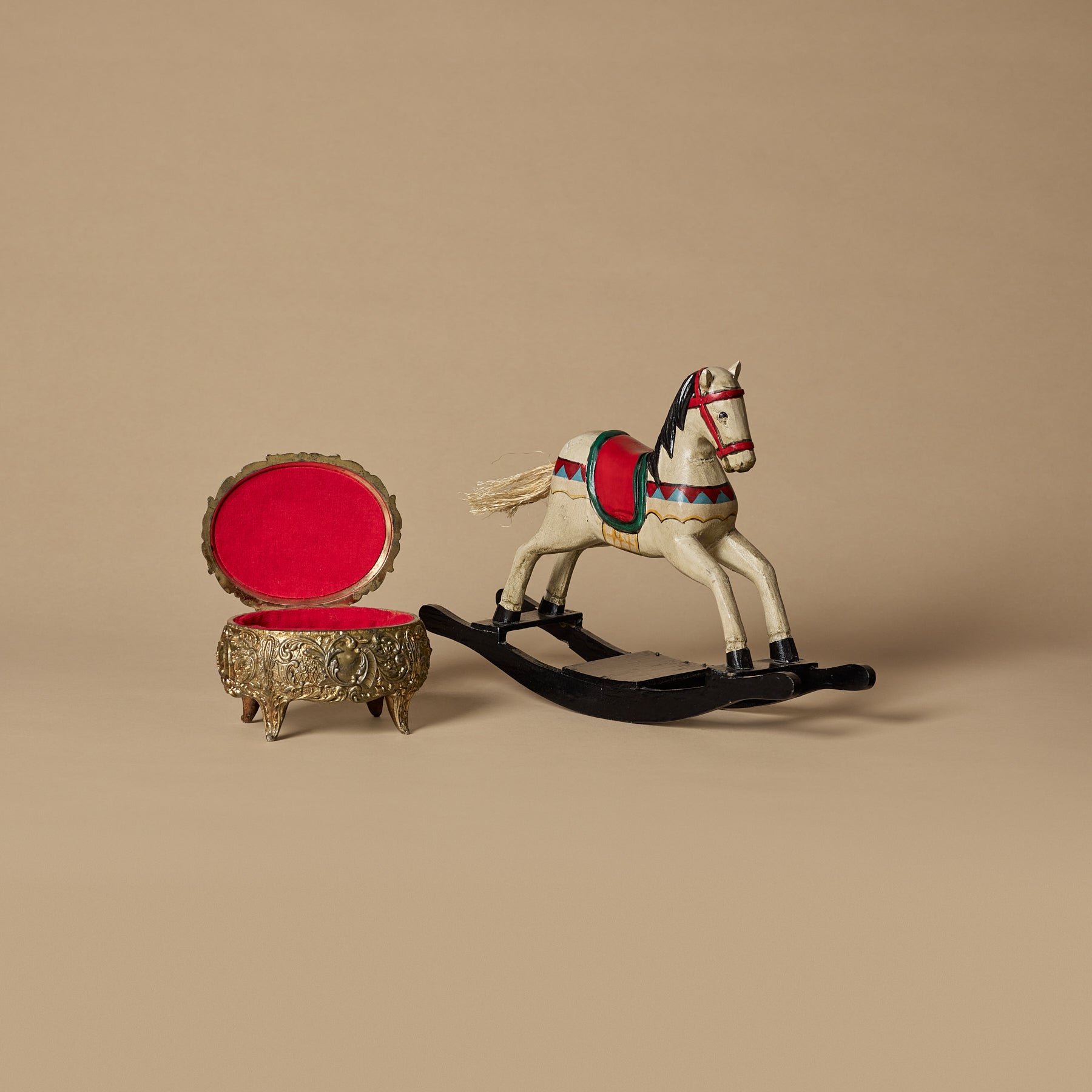 Box Rocking Horse Vintage Wooden Rocking Horse with Ornate Trinket Box – Blanc Marine ...