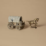 Vintage Covered Wagon Coin Bank with 1950s Brass Horse Figurine