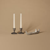 Vintage Candleholder Duo with Carved Soapstone Boat Sculpture