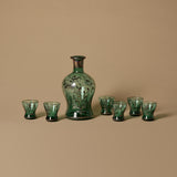 Ensemble de carafe en verre vert peint à la main italien des années 1960